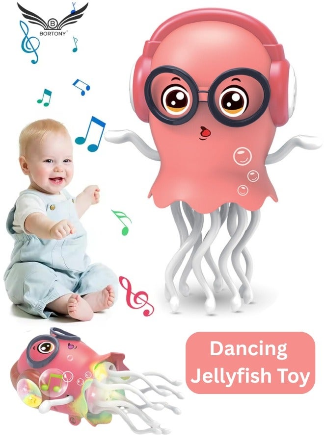 بورتوني لعبة قنديل البحر الراقص للأطفال، لعبة طفل زاحف موسيقية مع أضواء LED وموسيقى، لعبة تفاعلية لوقت البطن، هدية مثالية للأولاد والبنات من عمر 3 إلى 8 سنوات - Image 1