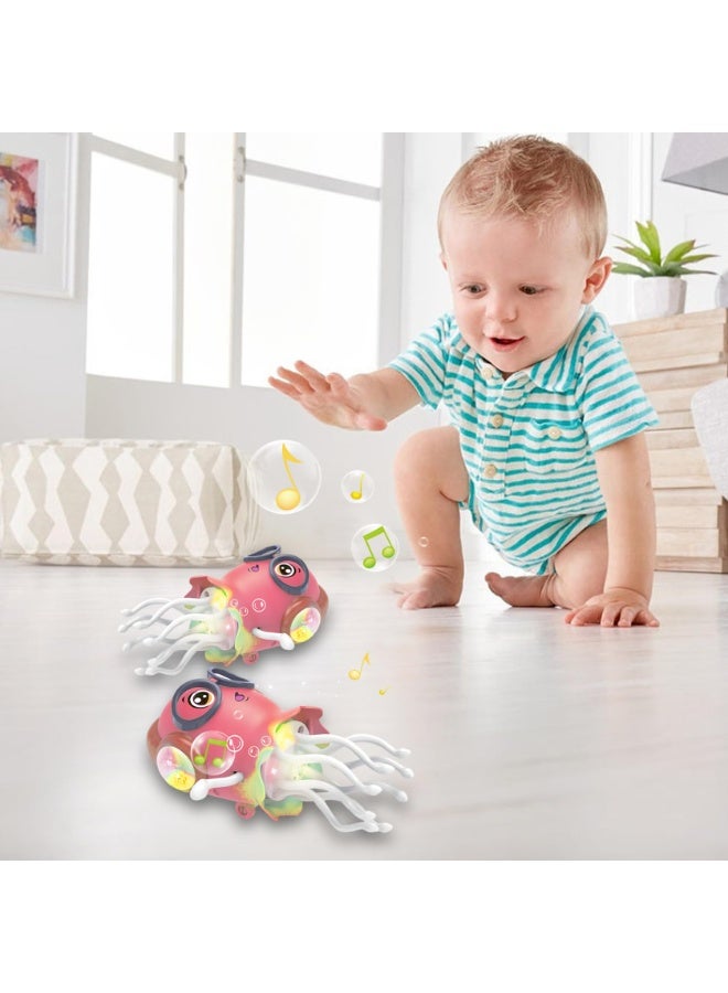 بورتوني لعبة قنديل البحر الراقص للأطفال، لعبة طفل زاحف موسيقية مع أضواء LED وموسيقى، لعبة تفاعلية لوقت البطن، هدية مثالية للأولاد والبنات من عمر 3 إلى 8 سنوات - Image 3