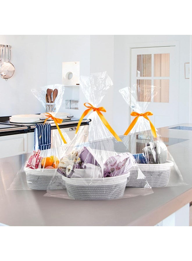 Pro Goleem 3-Piece Woven Basket Set with Gift Bags and Ribbons, Different Sizes for Christmas Gifts, 12"X 8" X 5" Baby Toy Basket with Handles, White&Grey - Image 2