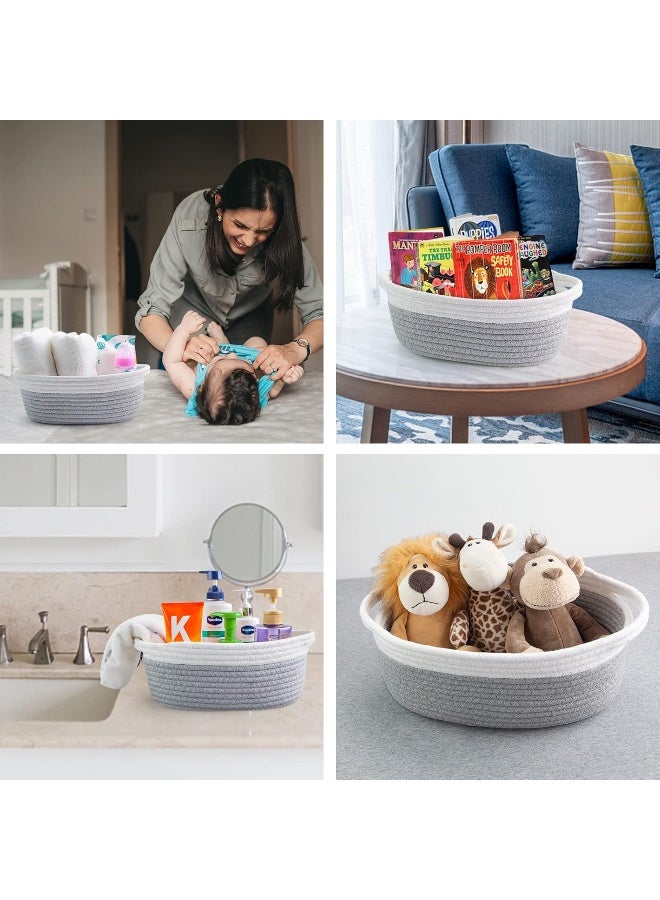 Pro Goleem 3-Piece Woven Basket Set with Gift Bags and Ribbons, Different Sizes for Christmas Gifts, 12"X 8" X 5" Baby Toy Basket with Handles, White&Grey - Image 4