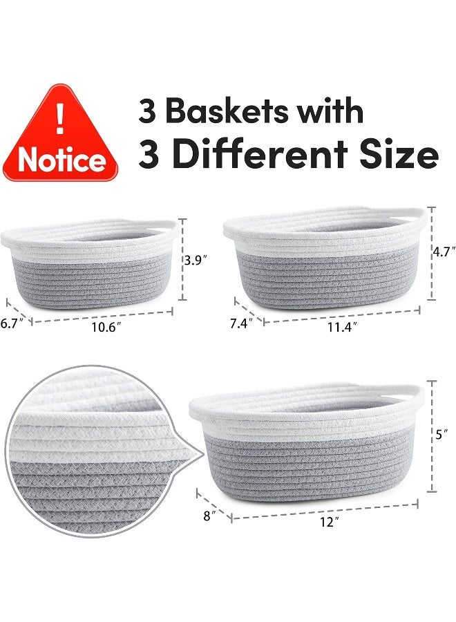 Pro Goleem 3-Piece Woven Basket Set with Gift Bags and Ribbons, Different Sizes for Christmas Gifts, 12"X 8" X 5" Baby Toy Basket with Handles, White&Grey - Image 3
