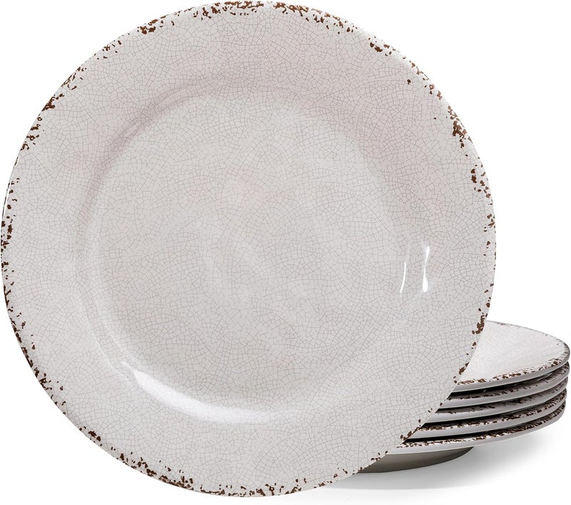 ZAROCRUS Classic Vintage White Melamine Dinner Plate Set 11inch Lightweight Round Kitchen Plates Set for Salad Pasta Unbreakable RV Camping Dining Serving Dishes for Parties Set of 6 - Image 1
