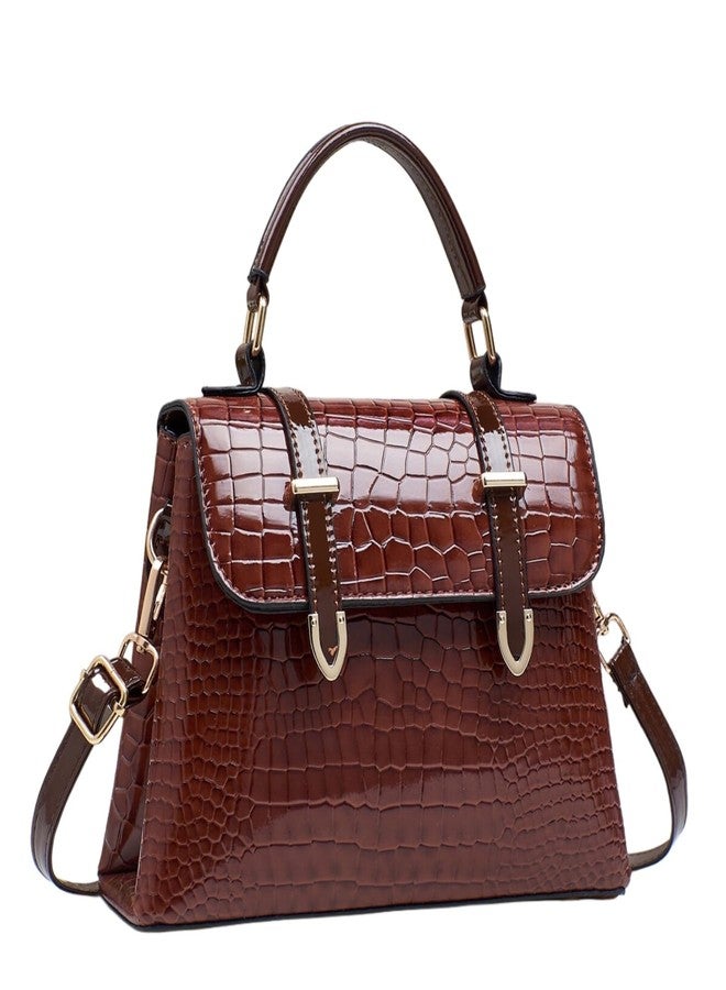 MIFORINES Patent Crocodile Clutches for Women,Small Trendy Top Handle Handbags Flap Purse (Coffee) - Image 1