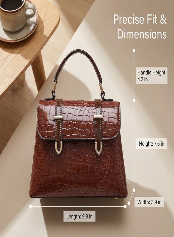 MIFORINES Patent Crocodile Clutches for Women,Small Trendy Top Handle Handbags Flap Purse (Coffee) - Image 5