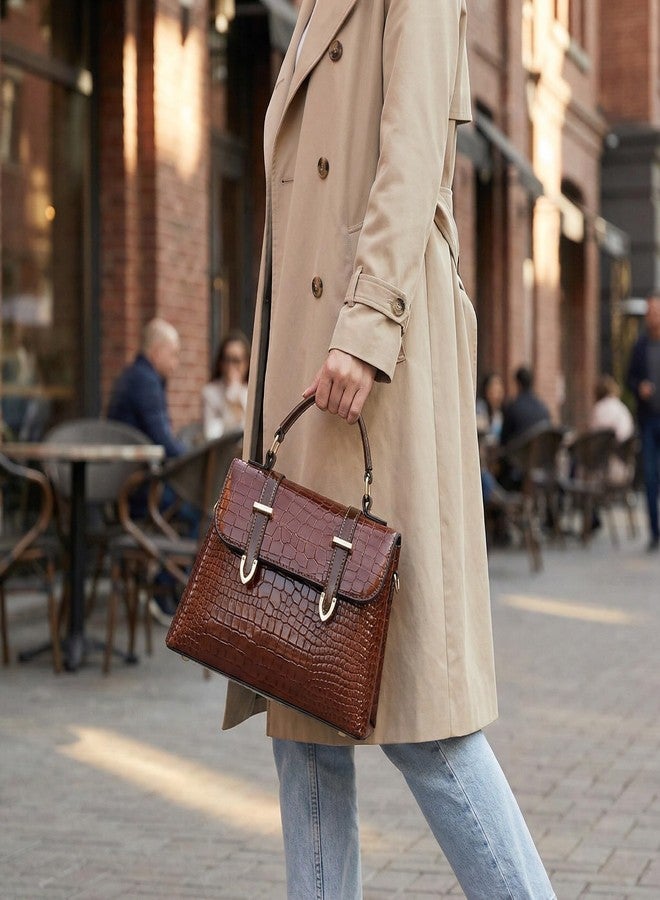 MIFORINES Patent Crocodile Clutches for Women,Small Trendy Top Handle Handbags Flap Purse (Coffee) - Image 2