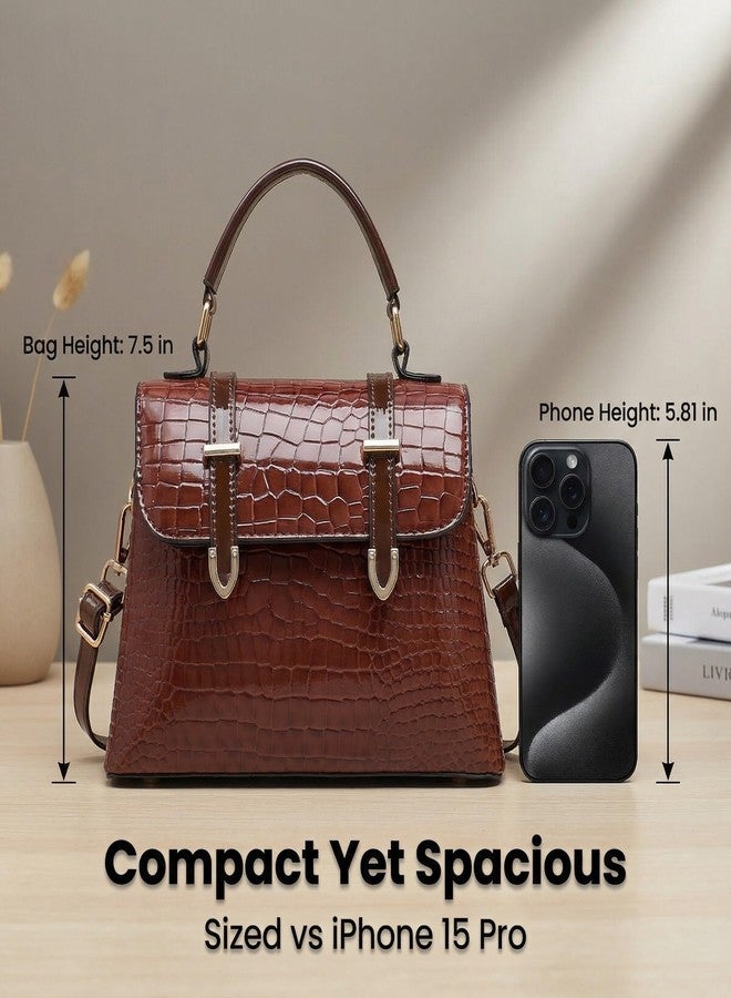 MIFORINES Patent Crocodile Clutches for Women,Small Trendy Top Handle Handbags Flap Purse (Coffee) - Image 4