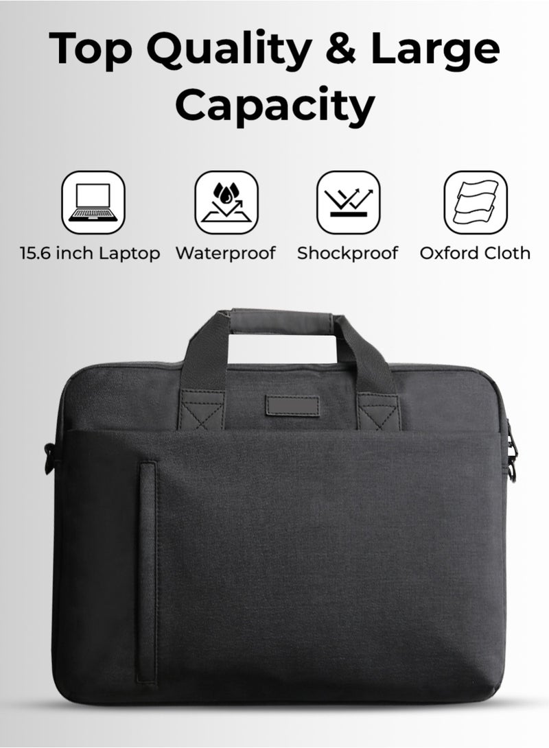 جلاسولوجي Glassology Laptop Bag Slim & Padded Multi Pocket Water Resistant Polyester 15 16 inch Black - Image 2