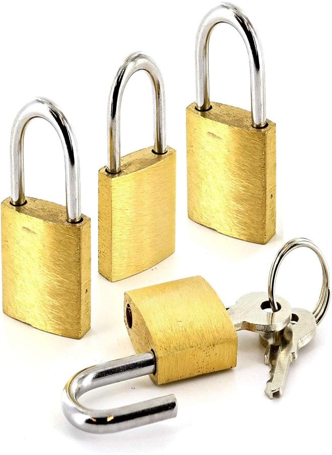 Set 4 Of Mini Brass 25MM Padlocks For Luggage, Lockers, Solid Brass Keyed Alike Padlocks