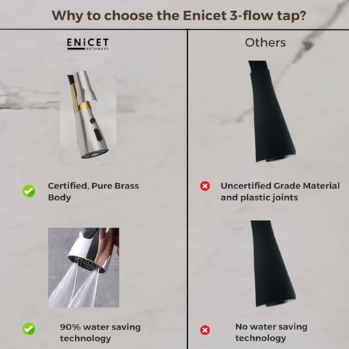 ENICET Brass Sink Tap for Kitchen, 3 Flow Modes, Flexible Swivel Spout Black, Wall Mount, Chrome Finish, Kitchen Sink Tap, Wash Basin Tap, 360 Rotating Sink Cock (BFE107TF) - Image 3