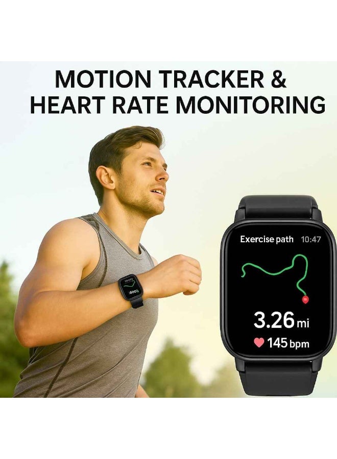 كاروسكي ساعة CAROSKI الذكية، شاشة 2.04 بوصة، أكثر من 100 وضع رياضي، تحكم عن بُعد للكاميرا، تتبع النوم، شحن سريع، إمكانية إجراء المكالمات عبر البلوتوث، عرض حالة الطقس، مصباح يدوي، مراقبة معدل ضربات القلب وضغط الدم، اللون: أسود - Image 2