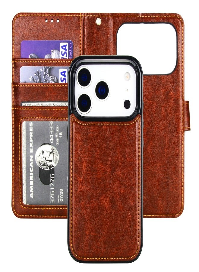 Bocasal Detachable Wallet Case for iPhone 17 Pro RFID Blocking Card Slots Holder Premium PU Leather Magnetic Kickstand Shockproof Wrist Strap Removable Flip Protective Cover 5G 6.3 inch (Brown) - Image 1