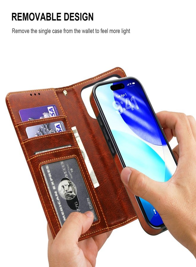 Bocasal Detachable Wallet Case for iPhone 17 Pro RFID Blocking Card Slots Holder Premium PU Leather Magnetic Kickstand Shockproof Wrist Strap Removable Flip Protective Cover 5G 6.3 inch (Brown) - Image 3