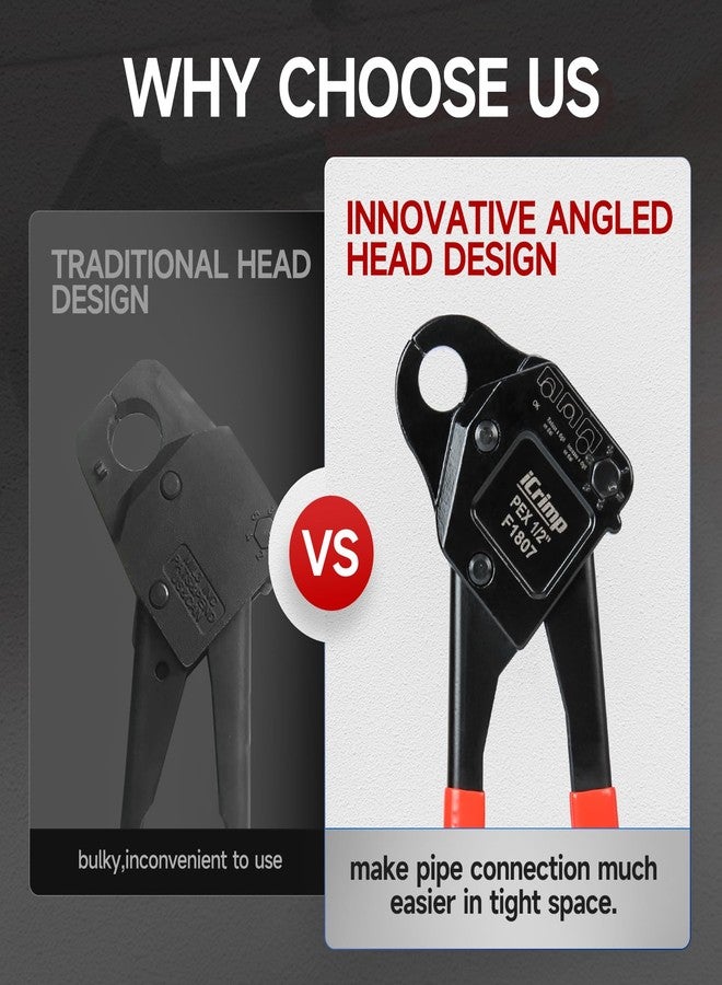 IWISS iCrimp Angle Head F1807 PEX Pipe Crimping Tool for Copper Rings - 1/2&3/4-inch Two Crimper Set with Cutter, Suitable for Tight Spaces - Image 5