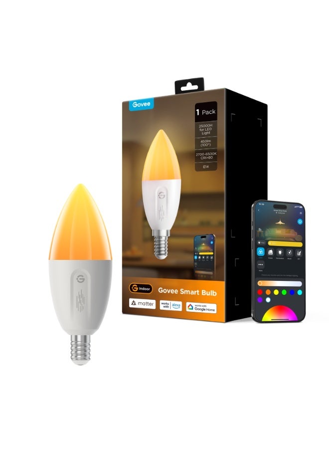 Govee Smart Light Bulb E14, RGBWW LED Lamp, Smart Bulb E14 Light Bulb 450 LM, Dimmable with 16 Million DIY Colours, 54 Scenes - Image 1