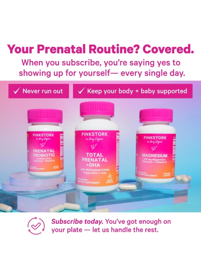 Pink Stork Total Prenatal + DHA, with Methylated Folate, Vegan DHA + Iron, 60 Capsules, Berry Scented Dietary Supplement - Image 3