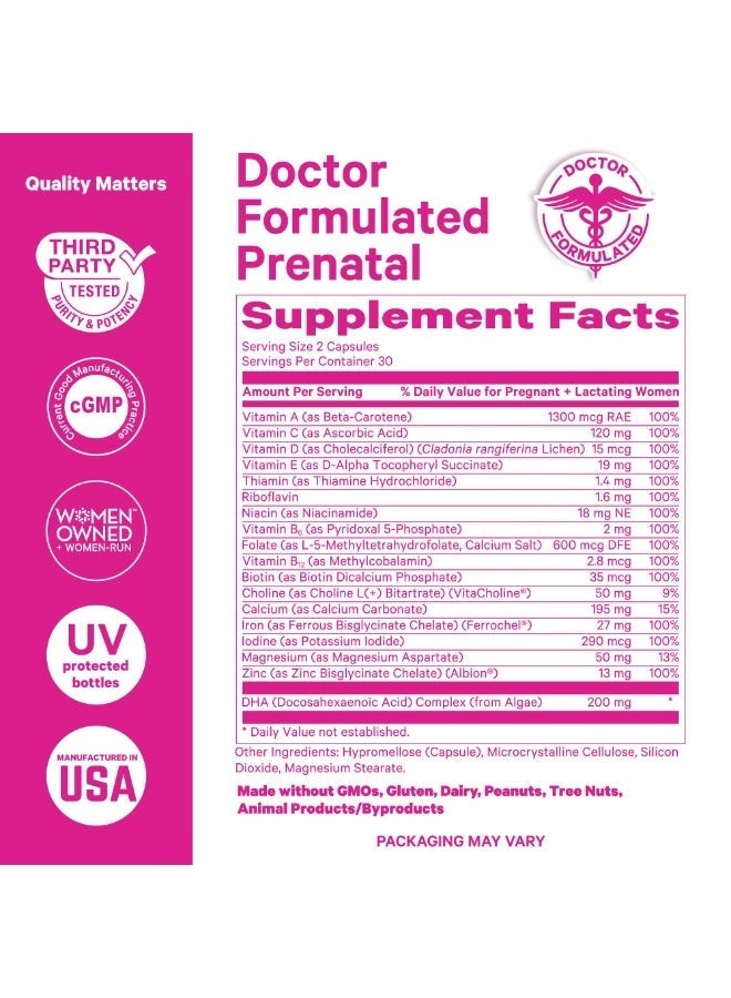 Pink Stork Total Prenatal + DHA, with Methylated Folate, Vegan DHA + Iron, 60 Capsules, Berry Scented Dietary Supplement - Image 4