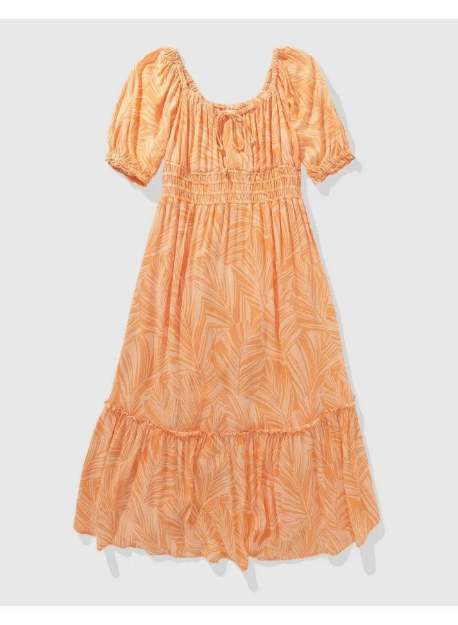 American Eagle Tiered Leaf-Print Dress