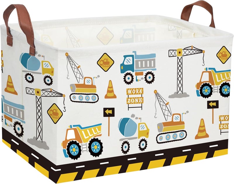 DDBASKET Kids Baskets Car Basket Boys Storage Bins Rectangular Book Basket Storage Bin Organizer Book Shelf Box Room Decor(Engineering vehicle) - Image 1