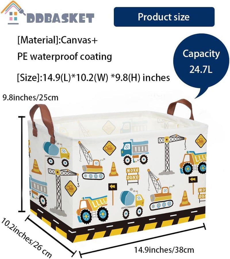 DDBASKET Kids Baskets Car Basket Boys Storage Bins Rectangular Book Basket Storage Bin Organizer Book Shelf Box Room Decor(Engineering vehicle) - Image 3