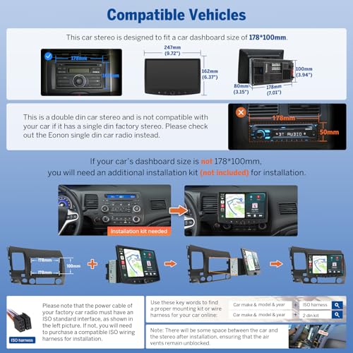 Eonon 6GB64GB Double Din Car Stereo 101 Inch Wireless CarPlay Android Auto Car Audio Receiver Android 13 Touchscreen Navigation Bluetooth Backup Camera 4G LTE DSP UX7SKPLUS - Image 3