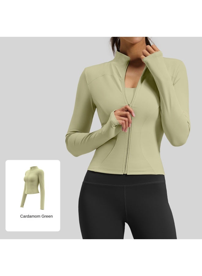 Cardamom Green Women's Stand-Up Collar Yoga Jacket Slim Fit Sports Running Top