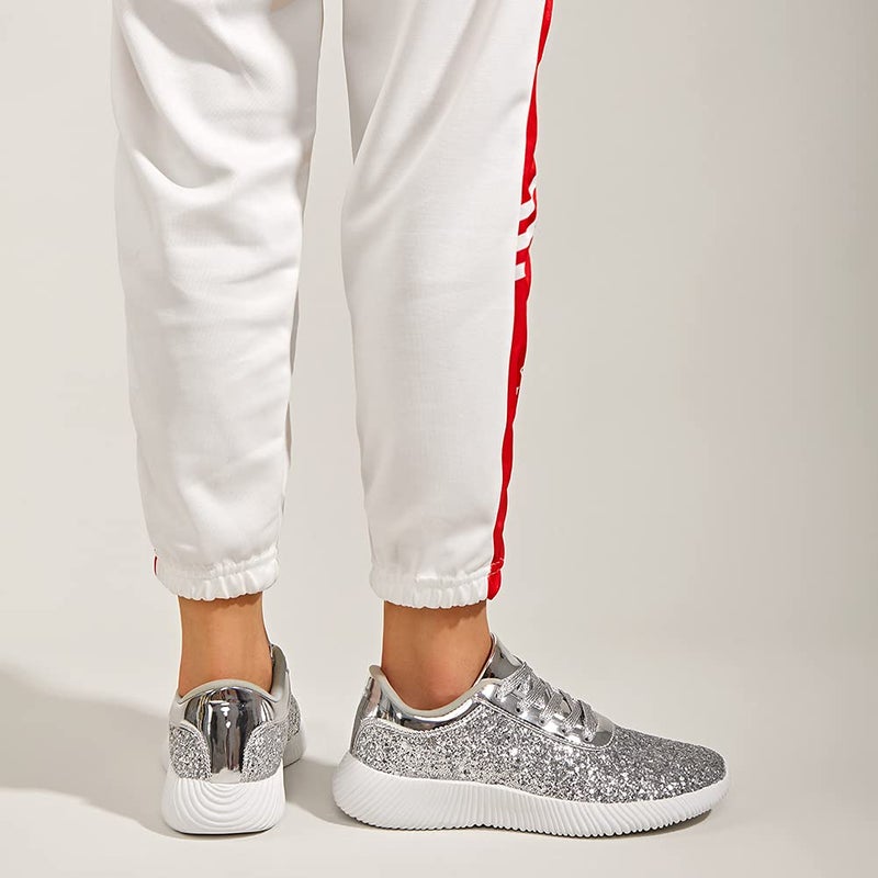 BELOS Women's Fashion Sneakers Glitter Shoes with Vibrant Colors and Sparkle(10B(M) US, Silver) - Image 5