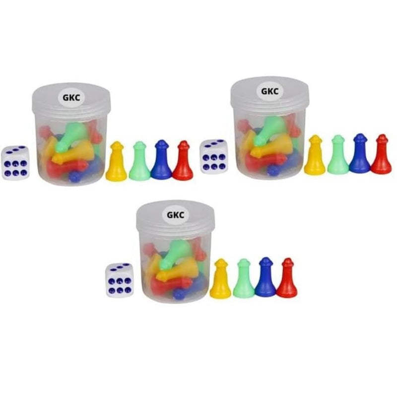 (Pack 0f 3) Ludo Goti with Dice and Shaker Big Size Token with Shaker/Ludo Goti with dice and Shaker for Snakes and Ladders, Birthday Party and Many Other Fun Games LUDOP3 for Kids and Adult