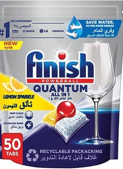 Finish Powerball Dishwasher Detergent All in One Tablets for Deep Clean & Sparkling Shine, Lemon Sparkle - 50 Tabs