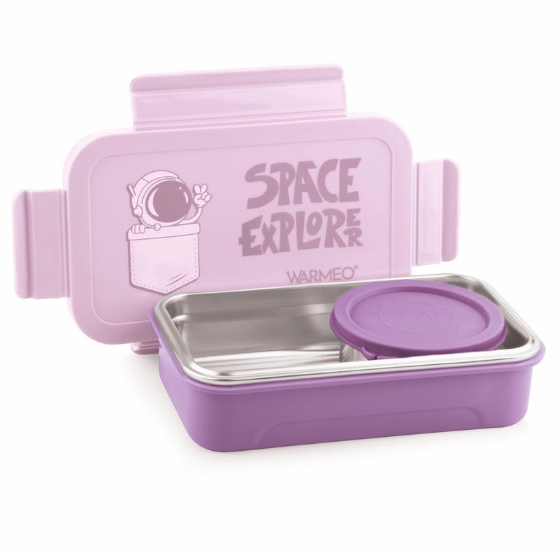 WARMEO Apollo Insulated Stainless Steel Airtight Leak-Proof Lunch Box with Clip Lock Lid,Light Weight, Easy to Clean, Perfect for Office, School, Picnic & Travelling, Combo(600 ml + 200 ml), Pink - Image 1