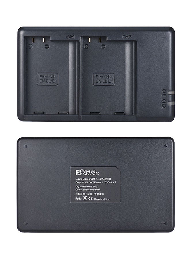 NIBEMINENT 2-Channel Micro USB Camera Battery Charger For Nikon EN-EL15 Black  - Image 3