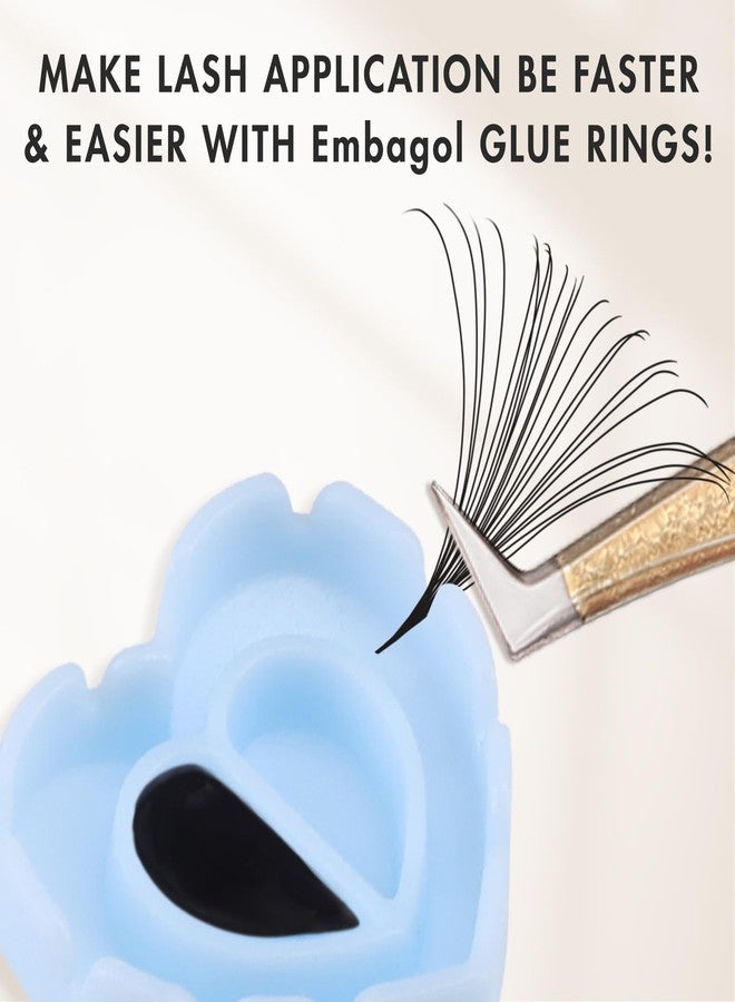 Embagol 100 PCS Glue Rings for Eyelash Extensions Disposable Lovely Heart Blossom Cups Makeup Plastic Nail Art Supplies - Blue - Image 2