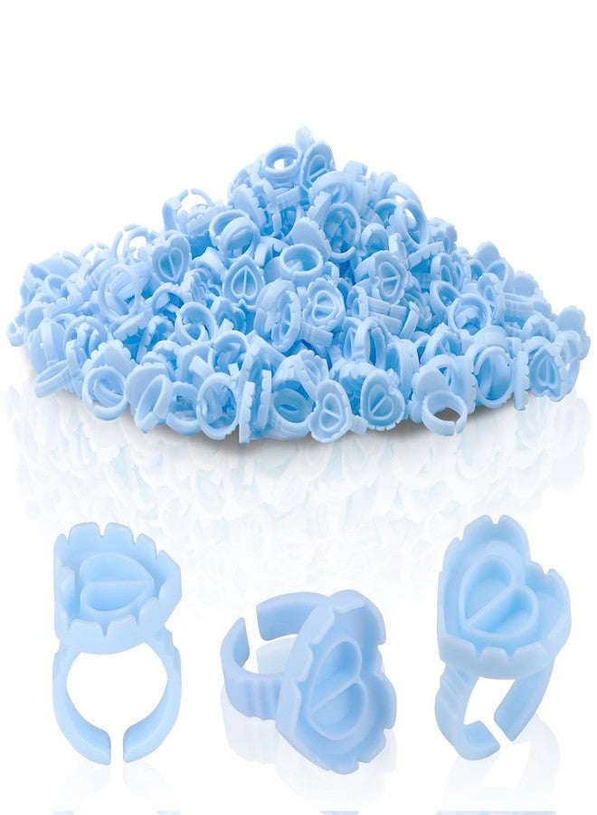 Embagol 100 PCS Glue Rings for Eyelash Extensions Disposable Lovely Heart Blossom Cups Makeup Plastic Nail Art Supplies - Blue - Image 1