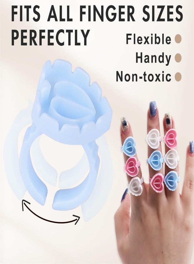 Embagol 100 PCS Glue Rings for Eyelash Extensions Disposable Lovely Heart Blossom Cups Makeup Plastic Nail Art Supplies - Blue - Image 5