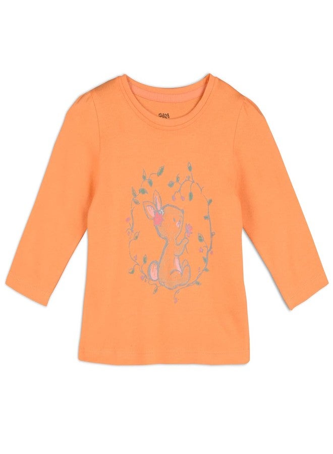 miniklub Baby Girls Round Neck Full Sleeves Knitted Cotton Knit Top, Pack of 1,Orange & Pink (18-24M) - Image 3