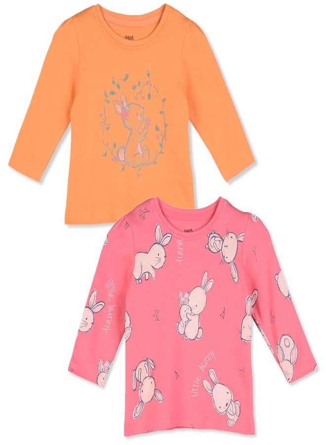 miniklub Baby Girls Round Neck Full Sleeves Knitted Cotton Knit Top, Pack of 1,Orange & Pink (18-24M) - Image 1
