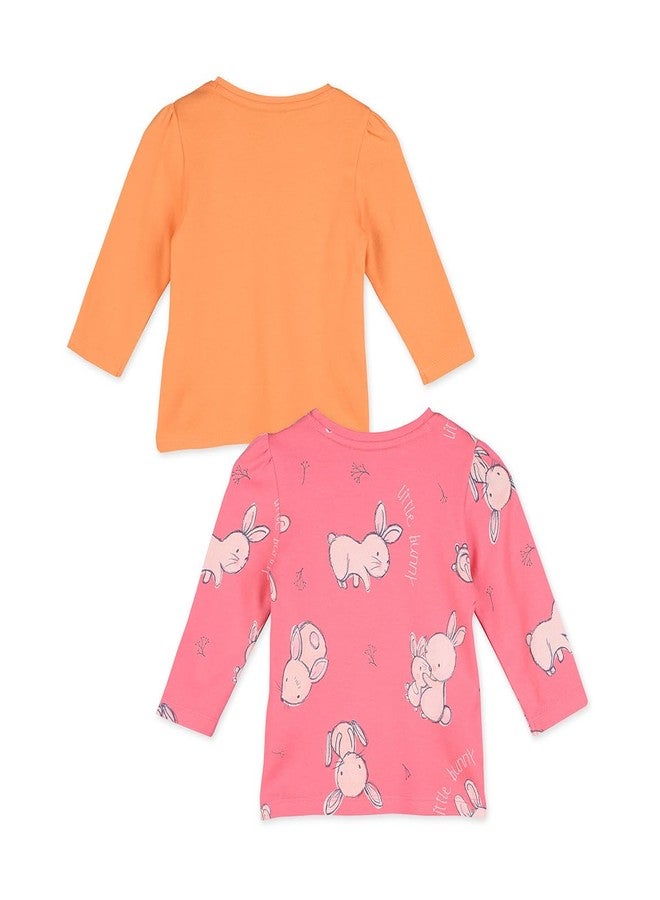 miniklub Baby Girls Round Neck Full Sleeves Knitted Cotton Knit Top, Pack of 1,Orange & Pink (18-24M) - Image 2