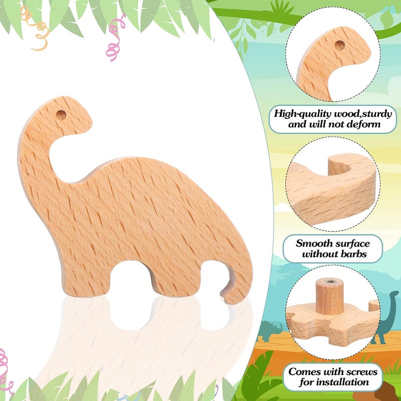 Qunclay Wooden Animal Cabinet Knobs Decorative Wood Dresser Knobs with Screws Dresser Pulls Wood Marine Woodland Animals Knobs Furniture Knobs Nursery Drawer Handles for Decor (Dinosaur,6 Sets) - Image 3