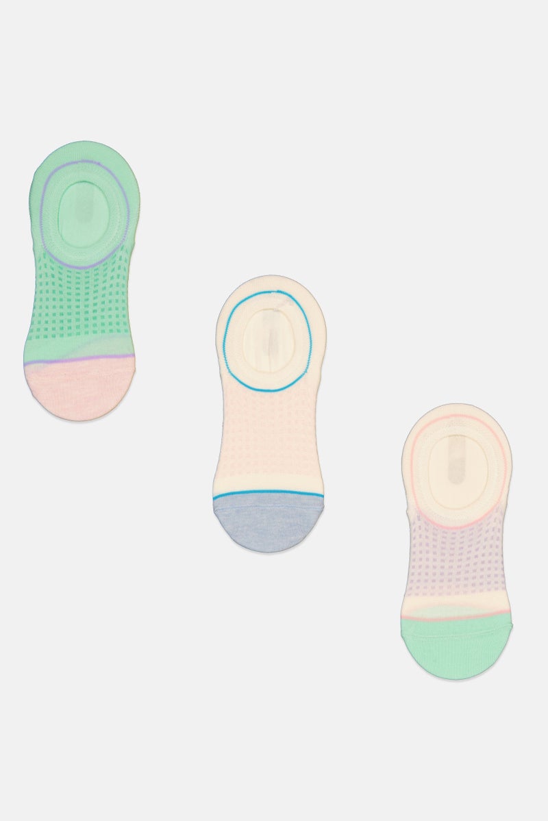 RBX Women 3 Pair Solid Round Invisible Socks, Light Green - Image 1