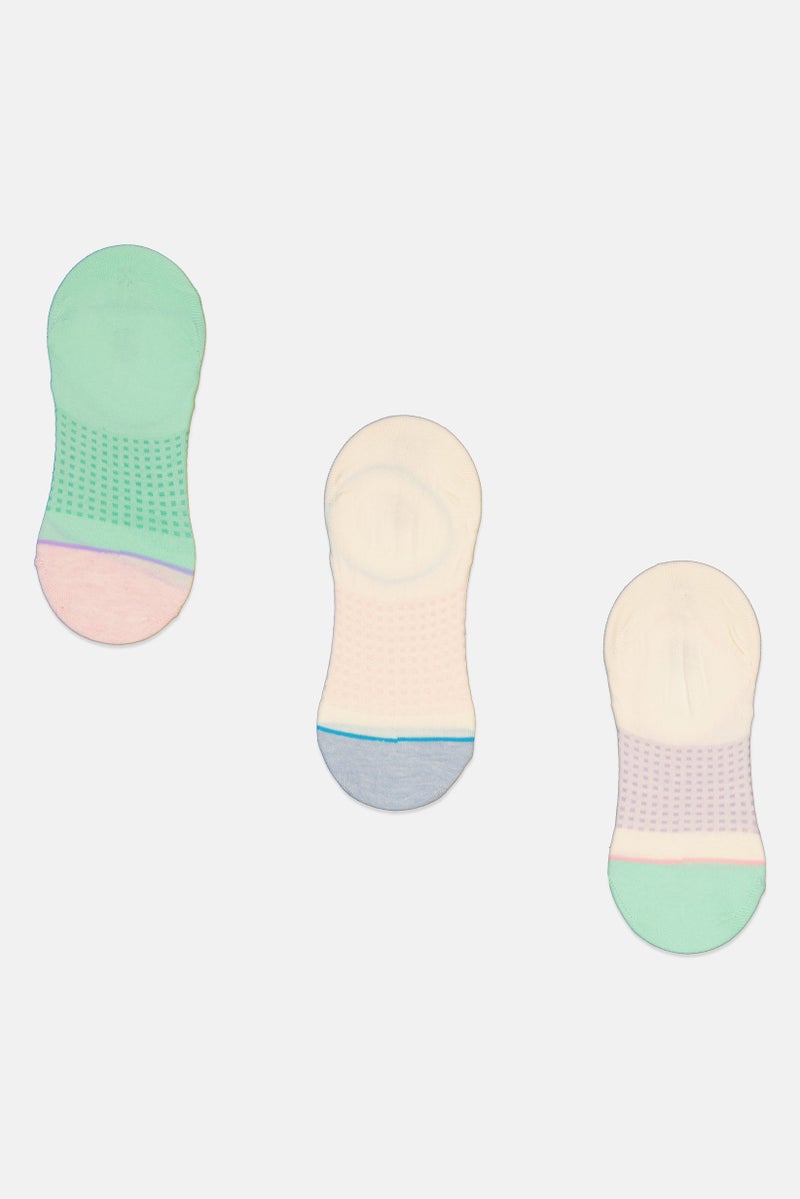 RBX Women 3 Pair Solid Round Invisible Socks, Light Green - Image 2