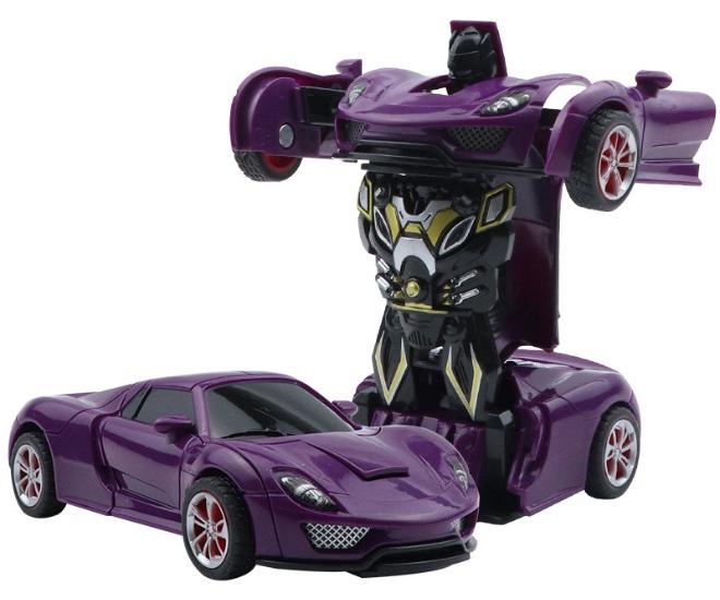 سيارة ألعاب متحولة، لعبة سيارة روبوت 2 في 1 سيارة تشوه، نموذج سيارة بورش تعمل بالاحتكاك للأطفال والبنات والأولاد أرجواني/أسود - Image 1