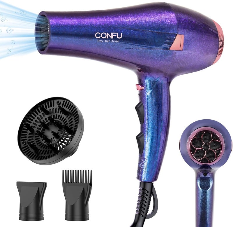 CONFU Hair Dryer Pro, Professional Ionic Salon Blow Dryer with Diffuser for Women and Men, 5X Fast Drying, Powerful and Quiet Hair Blow Dryer for Fast & Easy Styling (1875 Watts) - Image 1