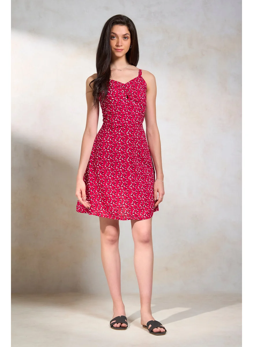 Virgio Virgio Abstract Printed Shoulder Straps Smocked A-Line Dress