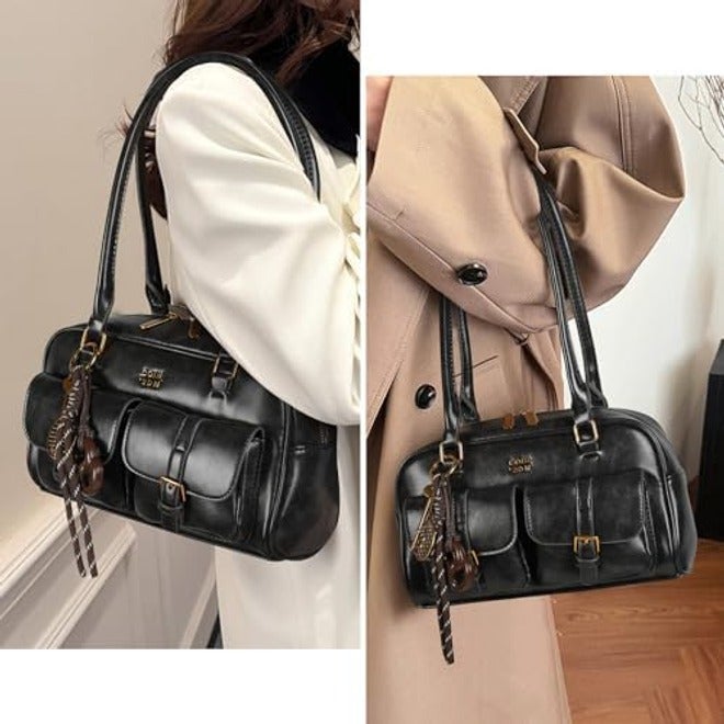 HICARRY Women's Retro Shoulder Bag with Multiple Pockets - Y2K Trendy Underarm Purse, Faux Leather Satchel - Image 4