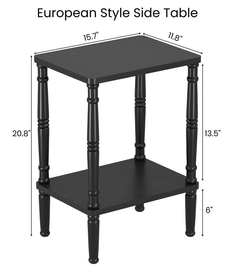 LUCKNOCK Small Side Table for Small Spaces, Vintage End Table, Narrow Couch Side Table with Storage, Skinny Nightstand Bedside Table for Bedroom, Living Room, Farmhouse, No-Tool Assembly. (Black) - Image 2