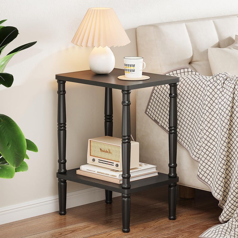 LUCKNOCK Small Side Table for Small Spaces, Vintage End Table, Narrow Couch Side Table with Storage, Skinny Nightstand Bedside Table for Bedroom, Living Room, Farmhouse, No-Tool Assembly. (Black) - Image 3