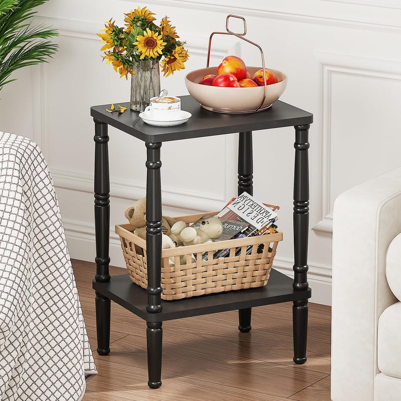 LUCKNOCK Small Side Table for Small Spaces, Vintage End Table, Narrow Couch Side Table with Storage, Skinny Nightstand Bedside Table for Bedroom, Living Room, Farmhouse, No-Tool Assembly. (Black) - Image 5
