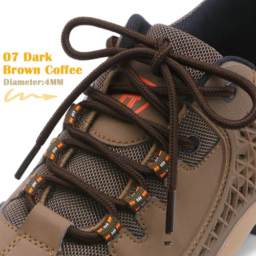 DELELE 2 Pair Round Boot Laces Outdoor Hiking Walking Shoelaces Dark Brown Coffee Striped Shoe Lace Work Shoe Strings 71 inch - Image 2