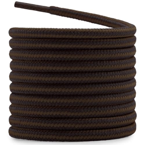 DELELE 2 Pair Round Boot Laces Outdoor Hiking Walking Shoelaces Dark Brown Coffee Striped Shoe Lace Work Shoe Strings 71 inch - Image 1