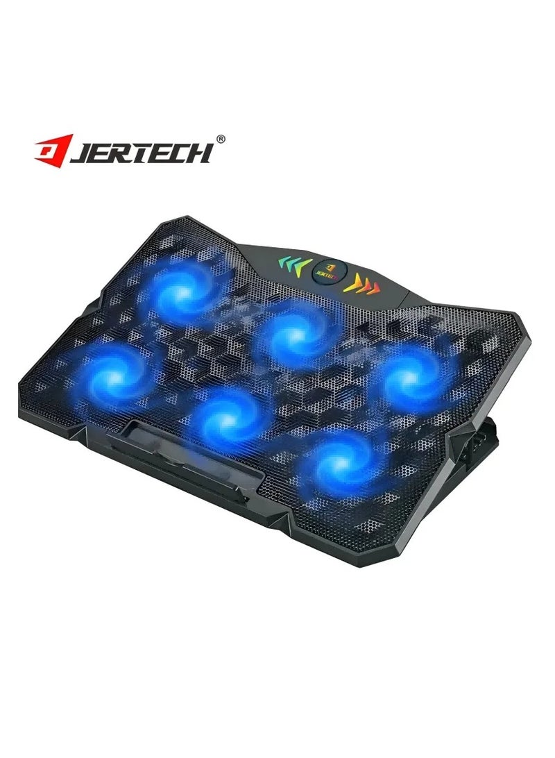 جيرتك مبرد كمبيوتر محمول احترافي بسطح غير قابل للانزلاق - تصميم نحيف 1.9 سم، 6 مراوح RGB قوية، يدعم أجهزة الكمبيوتر المحمولة حتى 19 بوصة، سرعة مروحة قابلة للتعديل، منفذ USB مزدوج، تصميم مريح وقابل للتعديل، متوافق مع جميع الأجهزة - Image 2