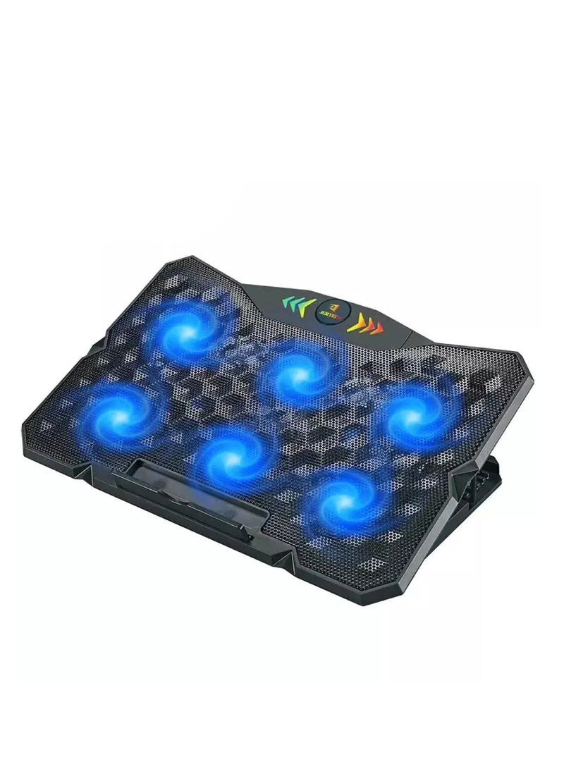 جيرتك مبرد كمبيوتر محمول احترافي بسطح غير قابل للانزلاق - تصميم نحيف 1.9 سم، 6 مراوح RGB قوية، يدعم أجهزة الكمبيوتر المحمولة حتى 19 بوصة، سرعة مروحة قابلة للتعديل، منفذ USB مزدوج، تصميم مريح وقابل للتعديل، متوافق مع جميع الأجهزة - Image 1